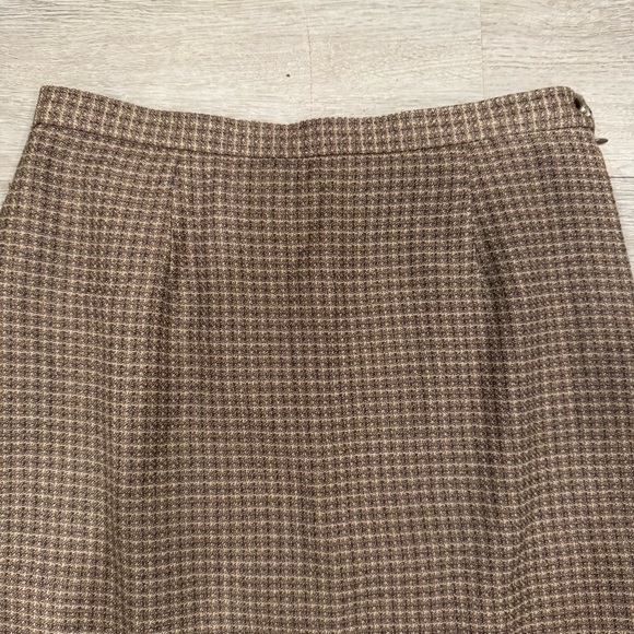 Rena Rowan For Seville Vintage Pencil Skirt Brown Plaid Size 8 Wool Rayon Blend - Picture 2 of 6